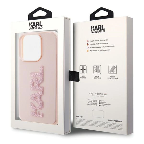 Etui Karl Lagerfeld 3D Rubber Glitter Logo na iPhone 15 Pro - różowe