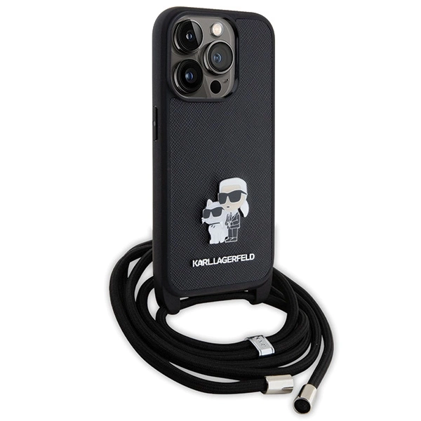 Etui Karl Lagerfeld Crossbody Saffiano Metal Pin Karl&Choupette na iPhone 15 Pro - czarne