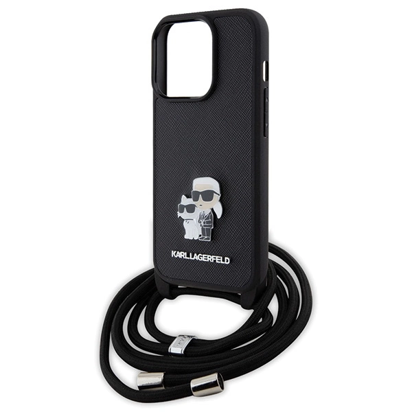 Etui Karl Lagerfeld Crossbody Saffiano Metal Pin Karl&Choupette na iPhone 15 Pro - czarne