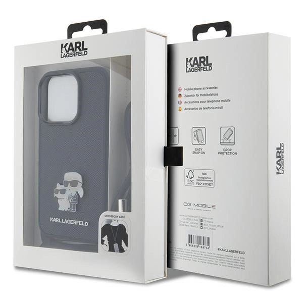 Etui Karl Lagerfeld Crossbody Saffiano Metal Pin Karl&Choupette na iPhone 15 Pro - czarne