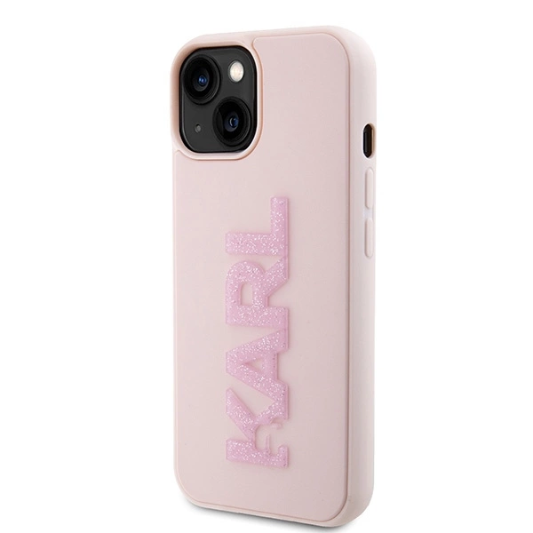 Etui Karl Lagerfeld 3D Rubber Glitter Logo na iPhone 15 Plus - różowe