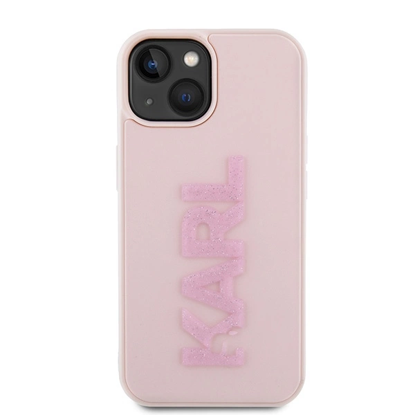 Etui Karl Lagerfeld 3D Rubber Glitter Logo na iPhone 15 Plus - różowe
