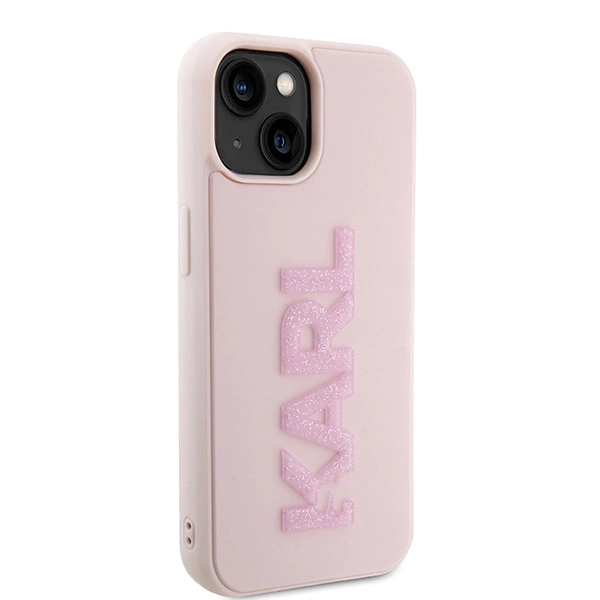 Etui Karl Lagerfeld 3D Rubber Glitter Logo na iPhone 15 Plus - różowe