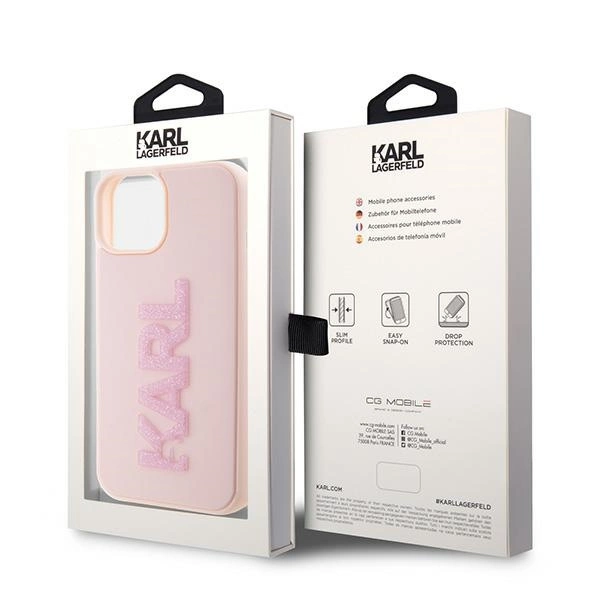 Etui Karl Lagerfeld 3D Rubber Glitter Logo na iPhone 15 Plus - różowe