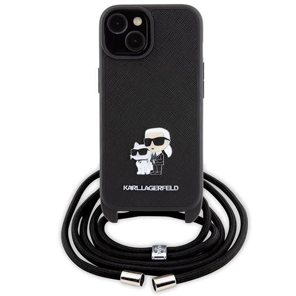 Etui Karl Lagerfeld Crossbody Saffiano Metal Pin Karl&Choupette na iPhone 15 - czarne