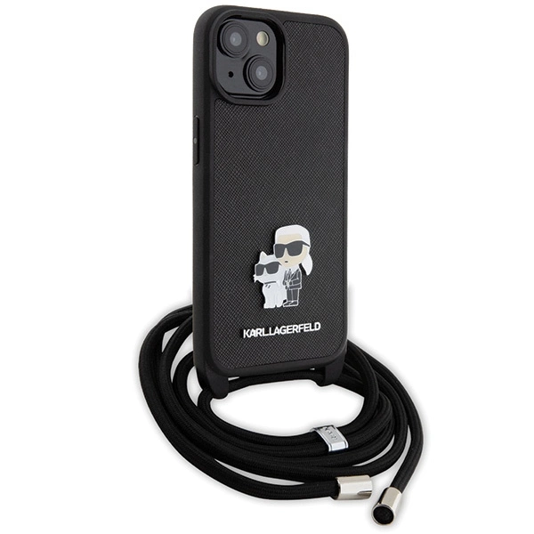 Etui Karl Lagerfeld Crossbody Saffiano Metal Pin Karl&Choupette na iPhone 15 - czarne
