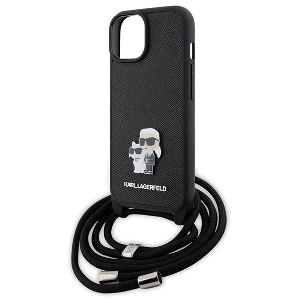Etui Karl Lagerfeld Crossbody Saffiano Metal Pin Karl&Choupette na iPhone 15 - czarne