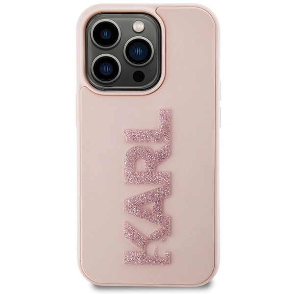 Etui Karl Lagerfeld 3D Rubber Glitter Logo na iPhone 15 Pro Max - różowe