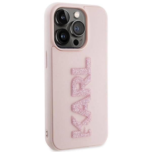 Etui Karl Lagerfeld 3D Rubber Glitter Logo na iPhone 15 Pro Max - różowe
