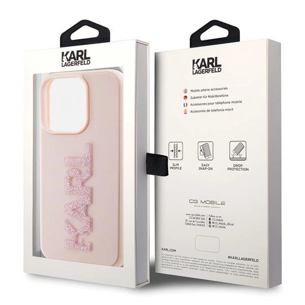 Etui Karl Lagerfeld 3D Rubber Glitter Logo na iPhone 15 Pro Max - różowe
