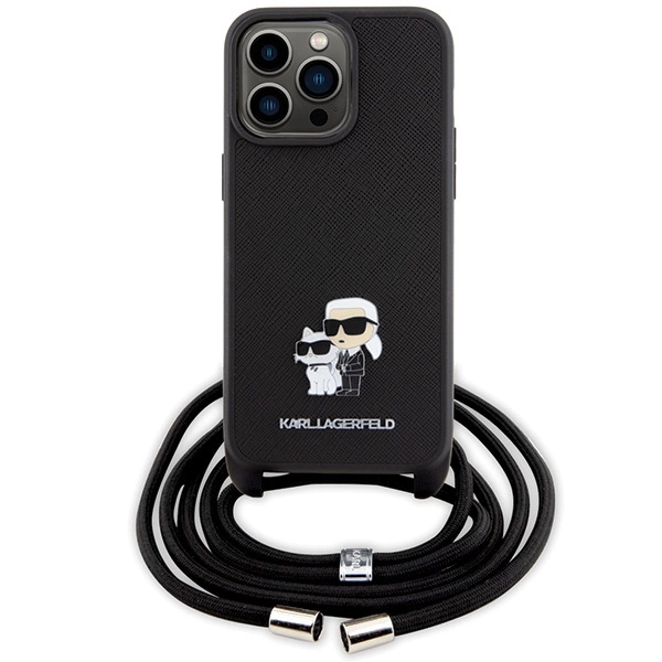 Etui Karl Lagerfeld Crossbody Saffiano Metal Pin Karl&Choupette na iPhone 15 Pro Max - czarne