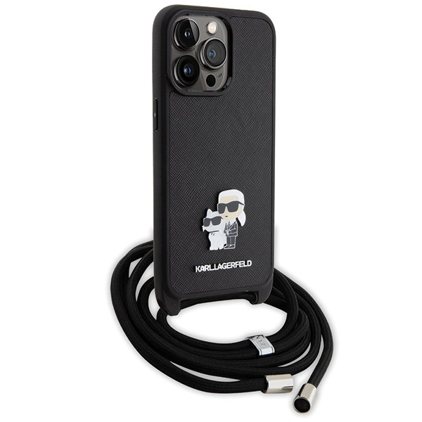 Etui Karl Lagerfeld Crossbody Saffiano Metal Pin Karl&Choupette na iPhone 15 Pro Max - czarne