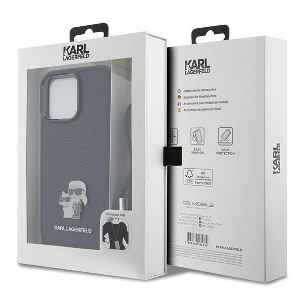 Etui Karl Lagerfeld Crossbody Saffiano Metal Pin Karl&Choupette na iPhone 15 Pro Max - czarne