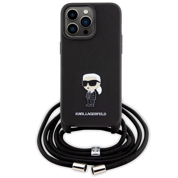 Etui Karl Lagerfeld Crossbody Saffiano Monogram Metal Pin Karl & Choupette na iPhone 15 Pro Max - czarne