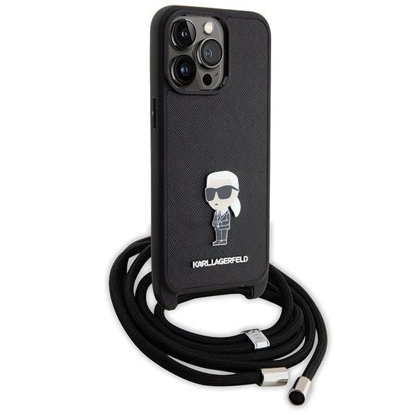 Etui Karl Lagerfeld Crossbody Saffiano Monogram Metal Pin Karl & Choupette na iPhone 15 Pro Max - czarne