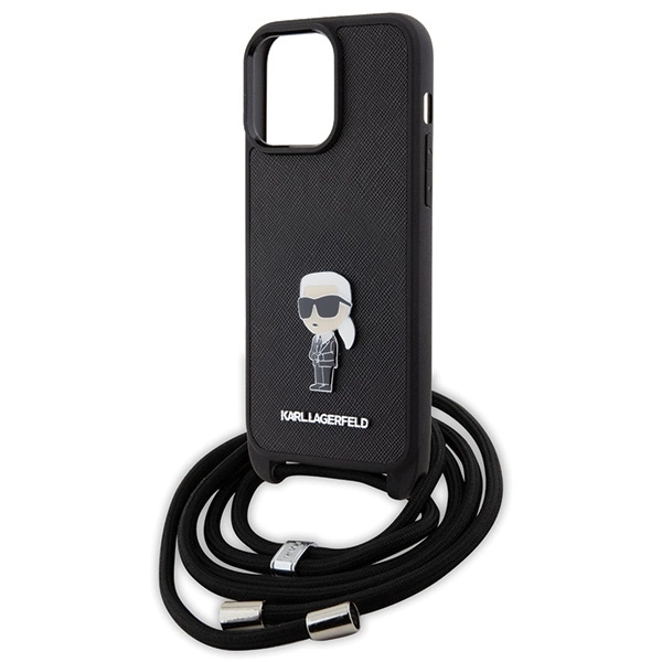 Etui Karl Lagerfeld Crossbody Saffiano Monogram Metal Pin Karl & Choupette na iPhone 15 Pro Max - czarne