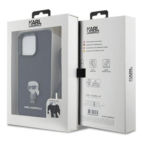 Etui Karl Lagerfeld Crossbody Saffiano Monogram Metal Pin Karl & Choupette na iPhone 15 Pro Max - czarne