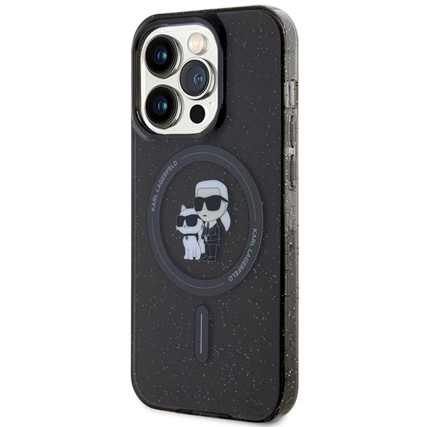 Etui Karl Lagerfeld Karl&Choupette Glitter MagSafe na iPhone 15 Pro - czarne