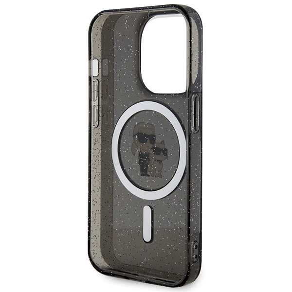 Etui Karl Lagerfeld Karl&Choupette Glitter MagSafe na iPhone 15 Pro - czarne