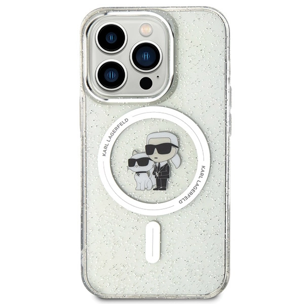 Etui Karl Lagerfeld Karl&Choupette Glitter MagSafe na iPhone 15 Pro - przezroczyste