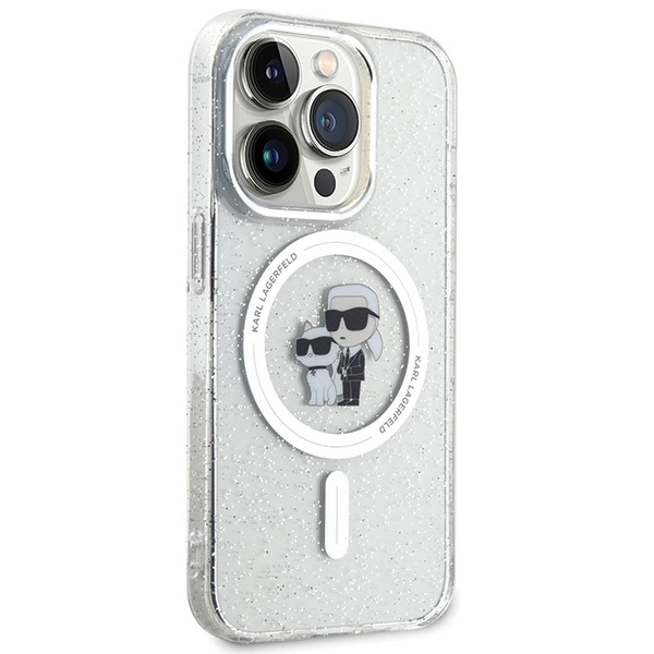 Etui Karl Lagerfeld Karl&Choupette Glitter MagSafe na iPhone 15 Pro - przezroczyste