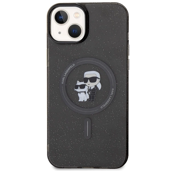 Etui Karl Lagerfeld Karl&Choupette Glitter MagSafe na iPhone 15 Plus - czarne