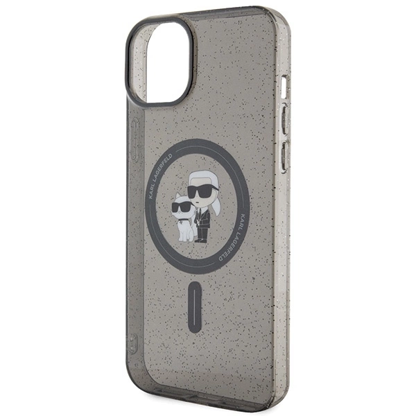 Etui Karl Lagerfeld Karl&Choupette Glitter MagSafe na iPhone 15 Plus - czarne