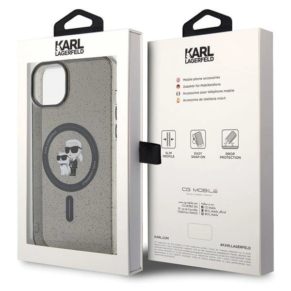 Etui Karl Lagerfeld Karl&Choupette Glitter MagSafe na iPhone 15 Plus - czarne