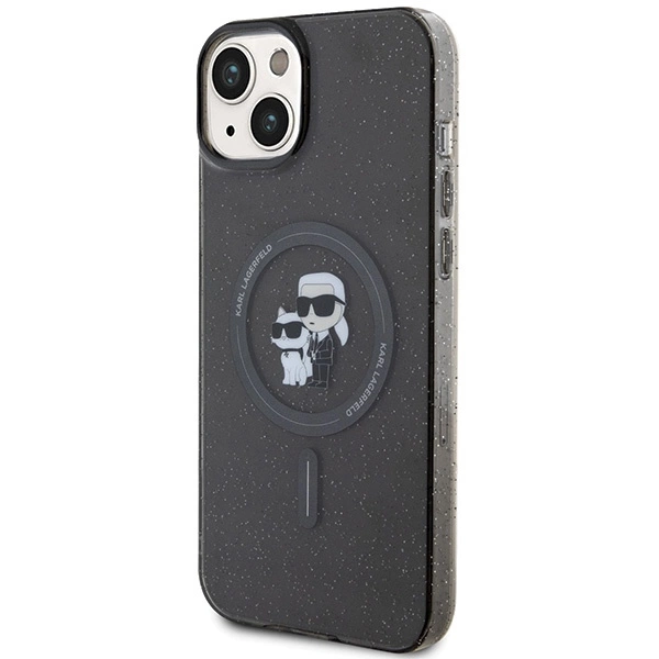 Etui Karl Lagerfeld Karl&Choupette Glitter MagSafe na iPhone 15 - czarne