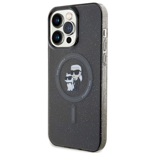 Etui Karl Lagerfeld Karl&Choupette Glitter MagSafe na iPhone 15 Pro Max - czarne