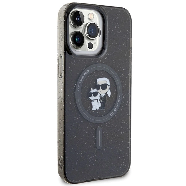 Etui Karl Lagerfeld Karl&Choupette Glitter MagSafe na iPhone 15 Pro Max - czarne