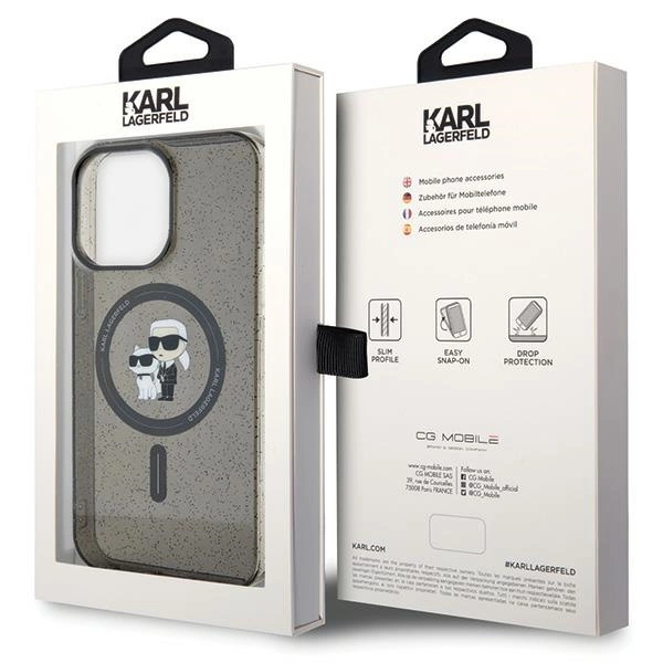 Etui Karl Lagerfeld Karl&Choupette Glitter MagSafe na iPhone 15 Pro Max - czarne