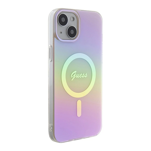 Etui Guess IML Iridescent MagSafe do iPhone 15 Plus - różowe