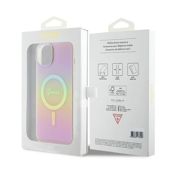 Etui Guess IML Iridescent MagSafe do iPhone 15 Plus - różowe