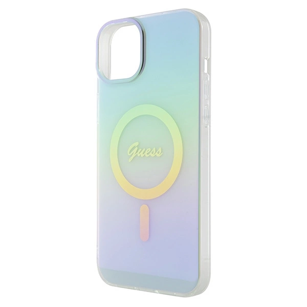 Etui Guess IML Iridescent MagSafe do iPhone 15 Plus - turkusowe