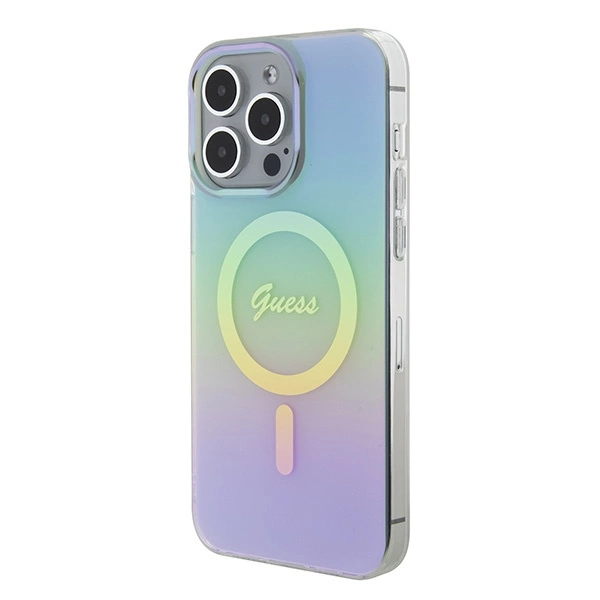 Etui Guess IML Iridescent MagSafe do iPhone 15 Pro Max - turkusowe