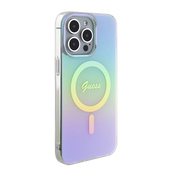 Etui Guess IML Iridescent MagSafe do iPhone 15 Pro Max - turkusowe