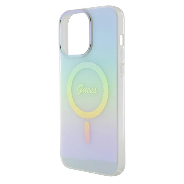 Etui Guess IML Iridescent MagSafe do iPhone 15 Pro Max - turkusowe