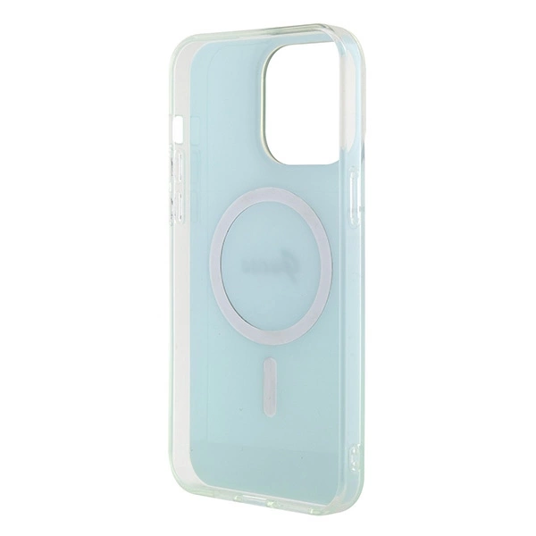Etui Guess IML Iridescent MagSafe do iPhone 15 Pro Max - turkusowe