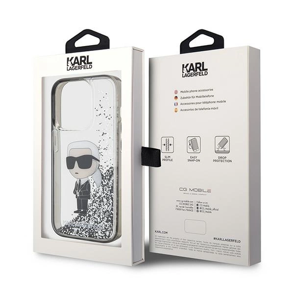 Etui Karl Lagerfeld Liquid Glitter Ikonik do iPhone 15 Pro - przezroczyste