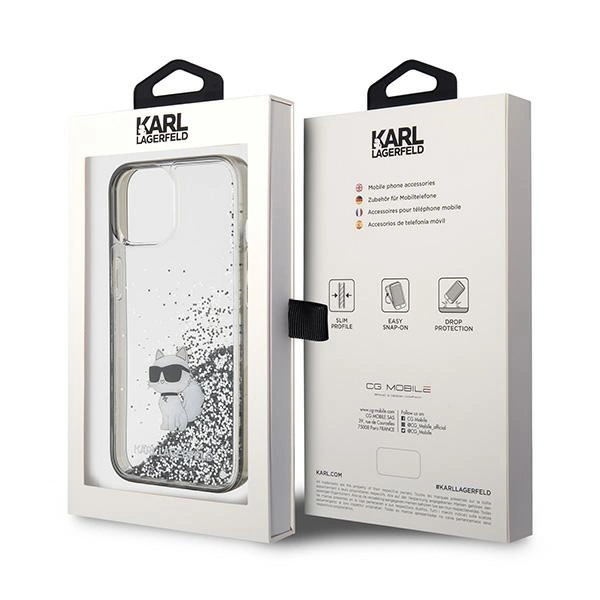 Etui Karl Lagerfeld Liquid Glitter Choupette do iPhone 15 - przezroczyste