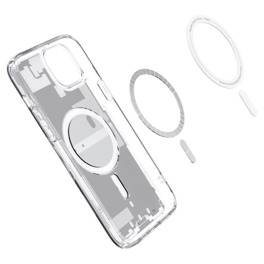 Etui Spigen Ultra Hybrid Mag z MagSafe na iPhone 15 Plus - białe (wzór Zero One)