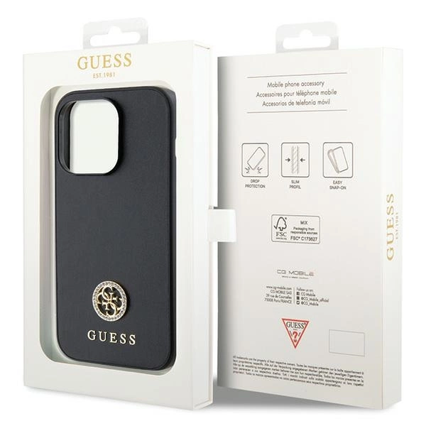 Etui Guess Strass Metal Logo do iPhone 15 Pro - czarne