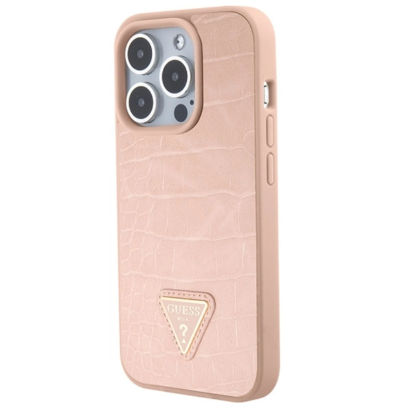 Etui Guess Croco Triangle Metal Logo do iPhone 15 Pro Max - różowe