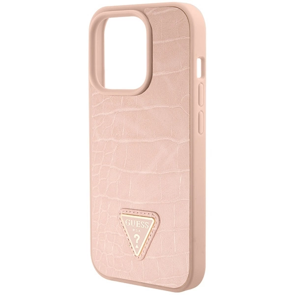 Etui Guess Croco Triangle Metal Logo do iPhone 15 Pro Max - różowe