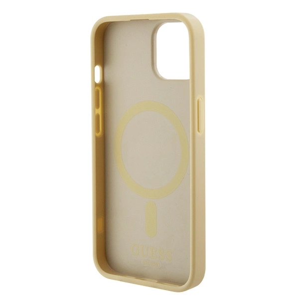 Etui Guess Saffiano MagSafe do iPhone 15 Plus - złote
