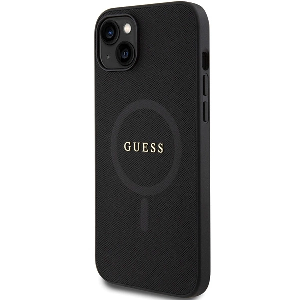 Etui Guess Saffiano MagSafe do iPhone 15 Plus - czarne