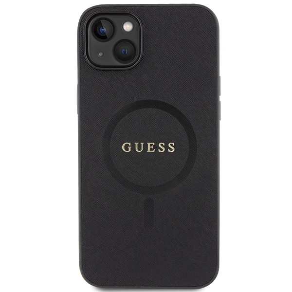 Etui Guess Saffiano MagSafe do iPhone 15 Plus - czarne