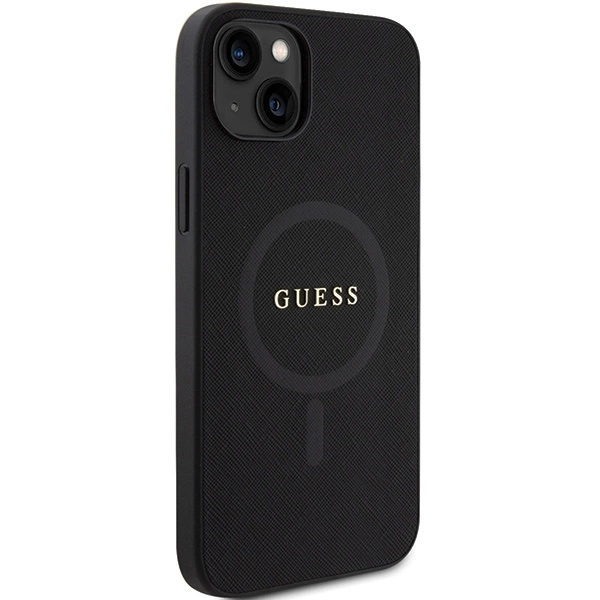 Etui Guess Saffiano MagSafe do iPhone 15 Plus - czarne