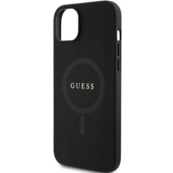Etui Guess Saffiano MagSafe do iPhone 15 Plus - czarne